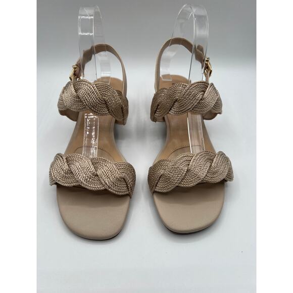 EASY STREET WOMENS 'CHAREE' HEELED DRESS SLIP ON BUCKLE SANDAL BEIGE WOVEN 9M - Picture 5 of 9